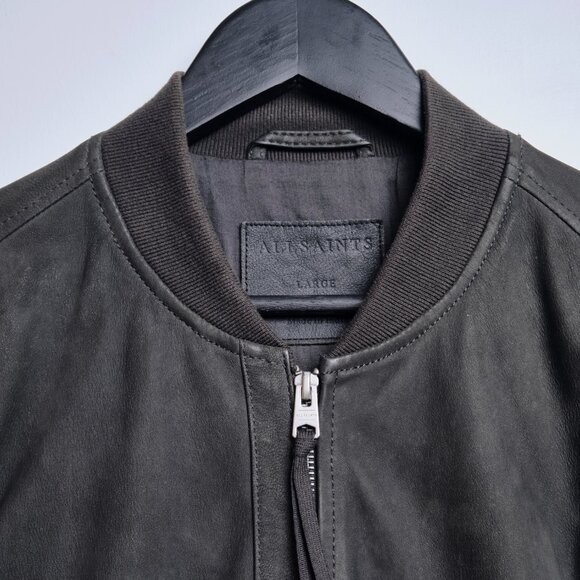 All Saints Soft Lambskin Leather Bomber Jacket - Charcoal / Large - Picture 3 of 7